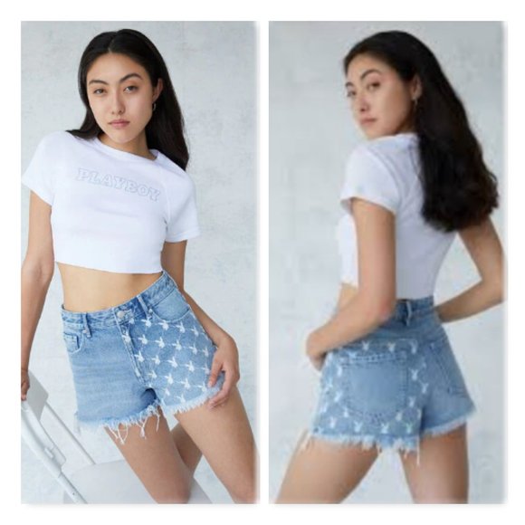 NWT Pacsun x Playboy Half Bunny Denim Festival Shorts - Picture 1 of 2